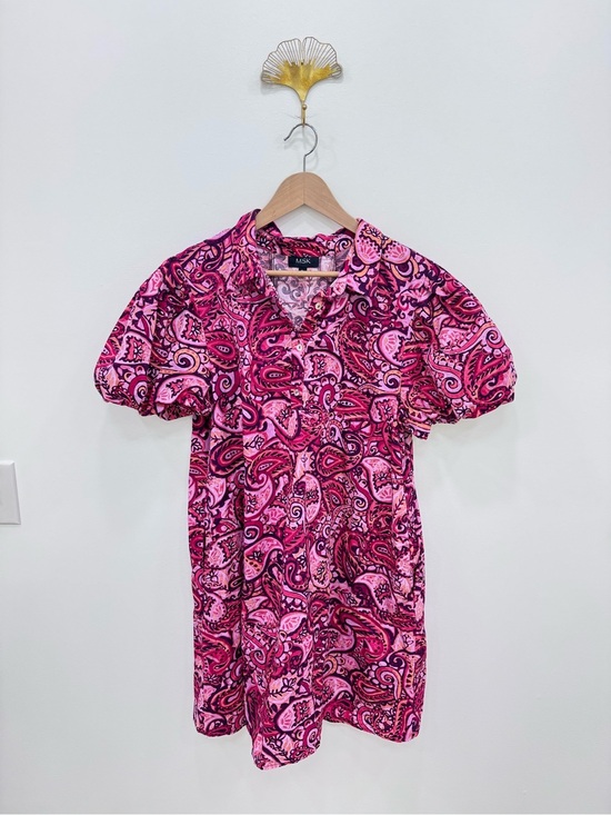 MSK Dresses & Skirts - MSK Women's Printed Cotton Collared Puff-Sleeve Shift Dress Pink Purple Floral